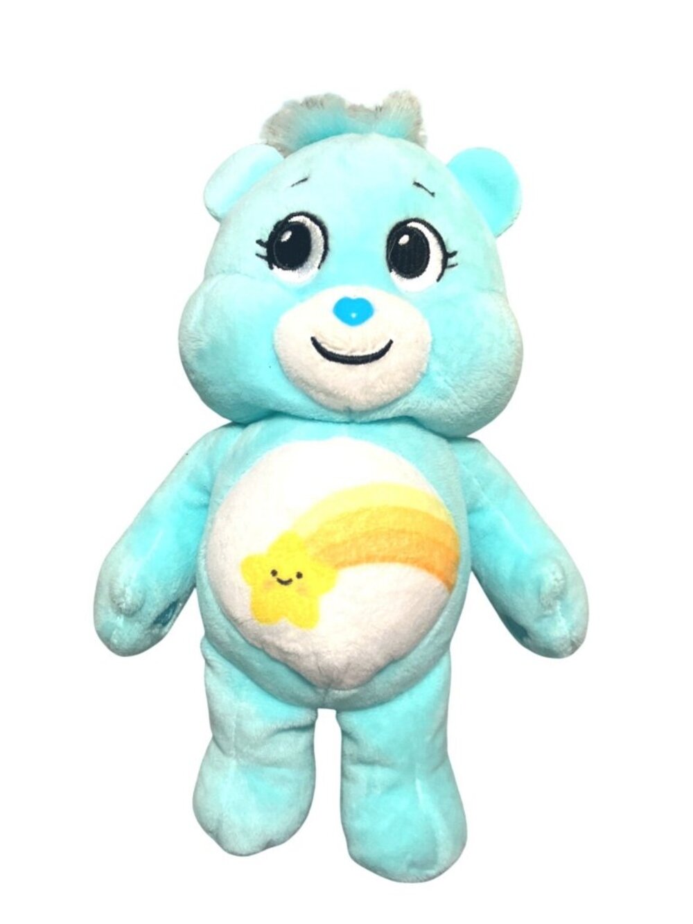 Care Bears Plush Wish Bear 2021 Blue Stuffed Animal With Star and Rainbow Belly